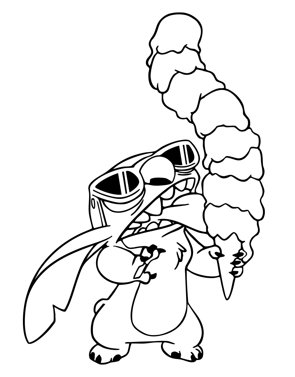 Desenho de Divirta-se Colorindo o Stitch Tomando Sorvete para imprimir e colorir - PDF grátis para pessoas de todas as idades