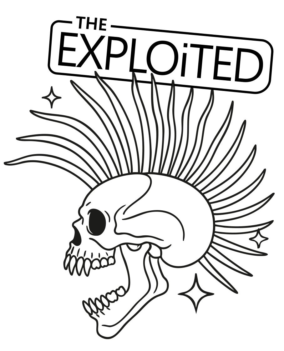 Desenho de The Exploited – Arte Punk em Preto e Branco pronto para imprimir e colorir