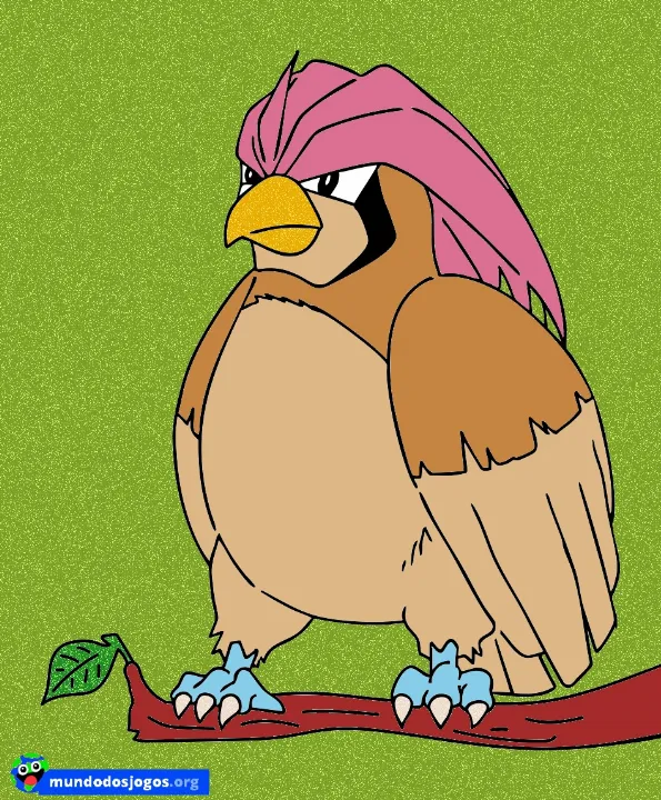 Desenho do Pokémon Pidgeotto colorido na ferramenta de colorir online do Mundo dos Jogos.