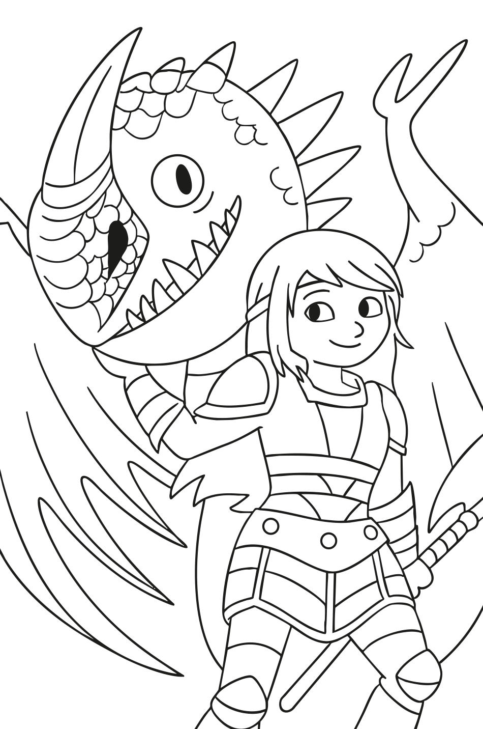 Desenho de Como Treinar o Seu Dragão: Pinte Astrid e Tempestade! para imprimir e colorir - PDF grátis para pessoas de todas as idades