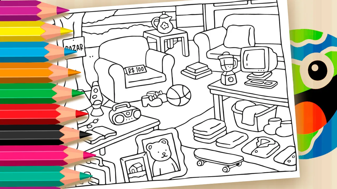 🛍️ Bazar para Colorir – Desenho Fofo e Criativo no Estilo Bobbie Goods
