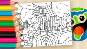 Desenho para colorir Ninho de Amor – Desenho Fofo para Colorir Online no Dia dos Namorados 💕