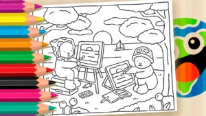 Desenho para colorir 🎨 Desenho Kawaii Artistas: Pinte a Obra-Prima da Natureza Online! 🌳