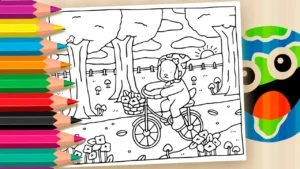 Desenho para colorir 🚴‍♀️ Colorir Online: Dia Mundial da Bicicleta no Estilo Desenho Kawaii