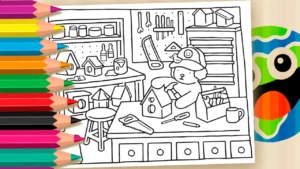 Desenho para colorir 🎨 Pinte Online o Ateliê Desenho Kawaii: Construa sua Criatividade! 🛠️