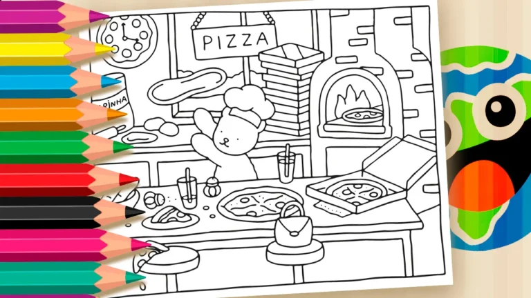 Desenho para colorir 🐻🍕 Desenho Kawaii Fazendo Pizza