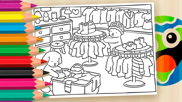Desenho para colorir Dia de Saldão! Monte sua Vitrine de Cores Neste Desenho Kawaii!