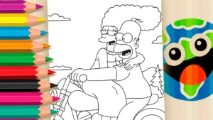 Desenho para colorir Homer e Marge na Estrada: Uma Aventura para Colorir! 🏍️💨