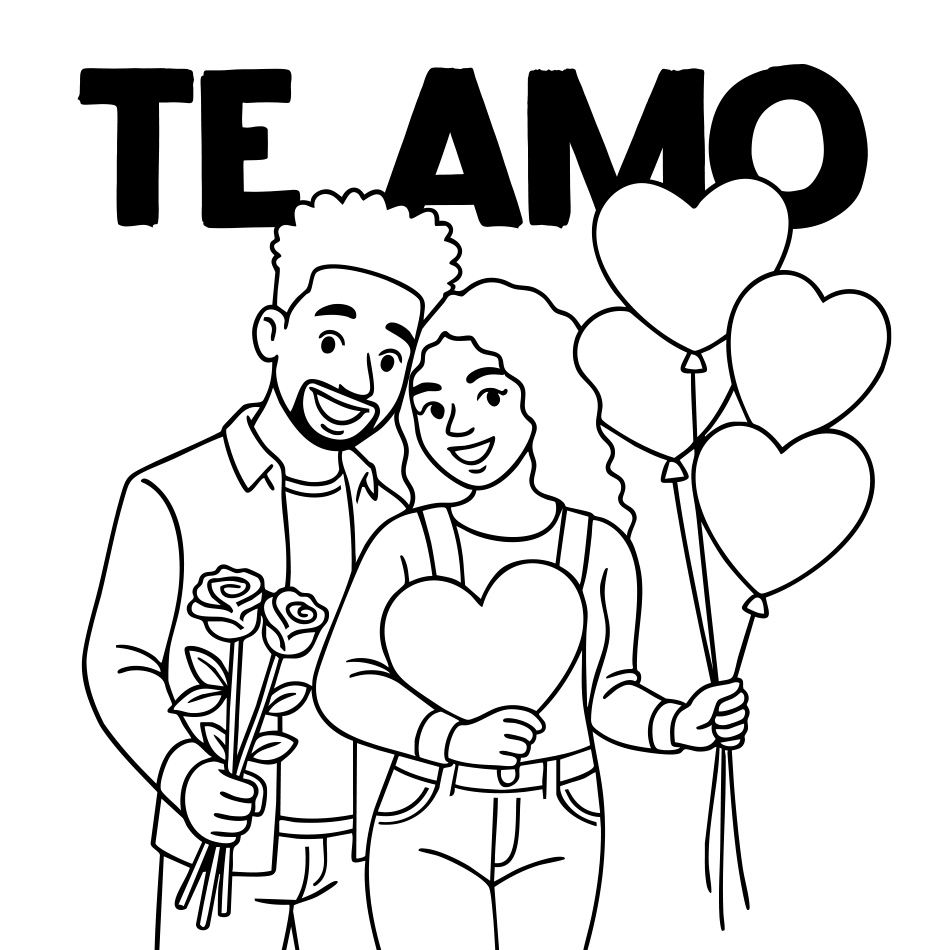 Desenho de dos Namorados para imprimir e colorir - PDF grátis para pessoas de todas as idades