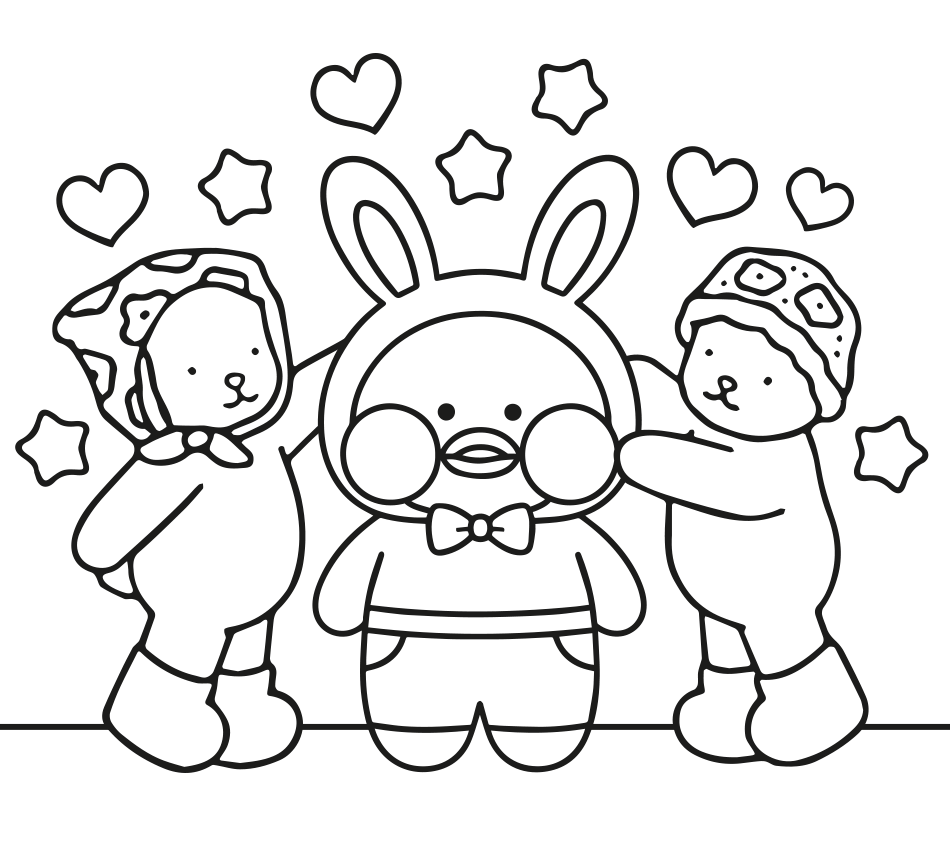 Desenho de 🐻🐥 Ursinhos Fofos e o Patinho Coelhinho para imprimir e colorir - PDF grátis para pessoas de todas as idades