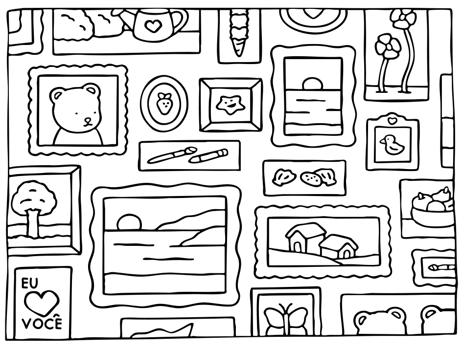 Desenho de 🎨 Mural para Colorir de Kawaii para imprimir e colorir - PDF grátis para pessoas de todas as idades