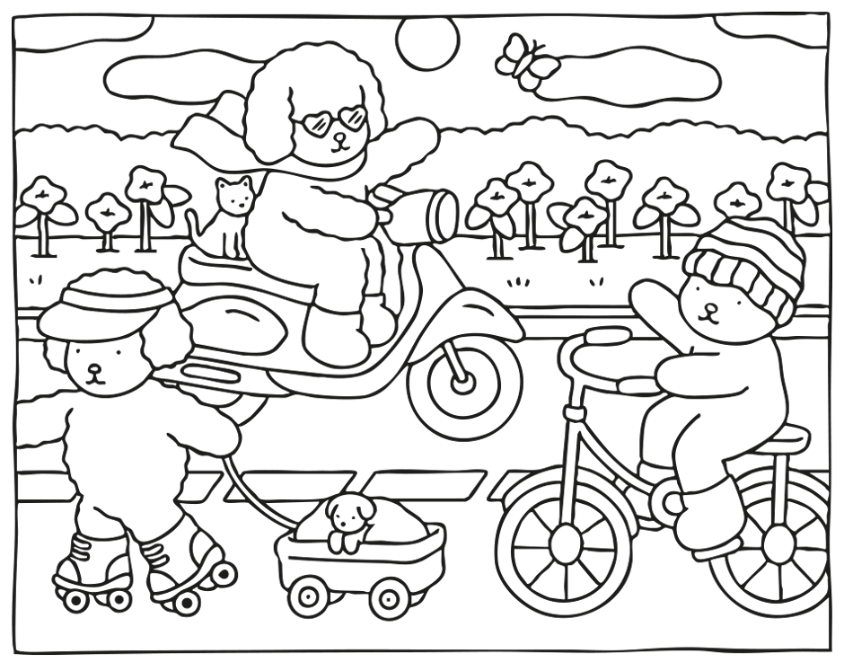 Desenho de Kawaii em Passeio Urbano para imprimir e colorir - PDF grátis para pessoas de todas as idades