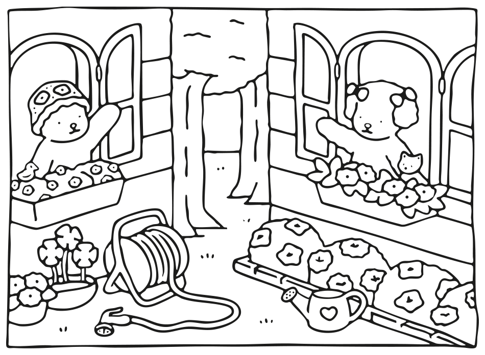 Desenho de Kawaii: Amigos e Vizinhos de Condomínio para imprimir e colorir - PDF grátis para pessoas de todas as idades