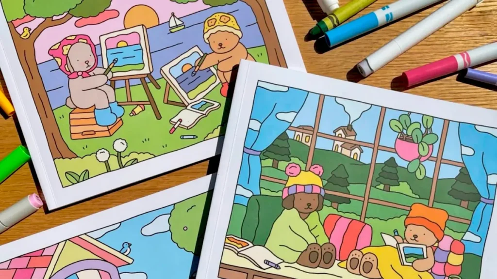 Desenhos de Bobbie Goods coloridos com canetinhas.