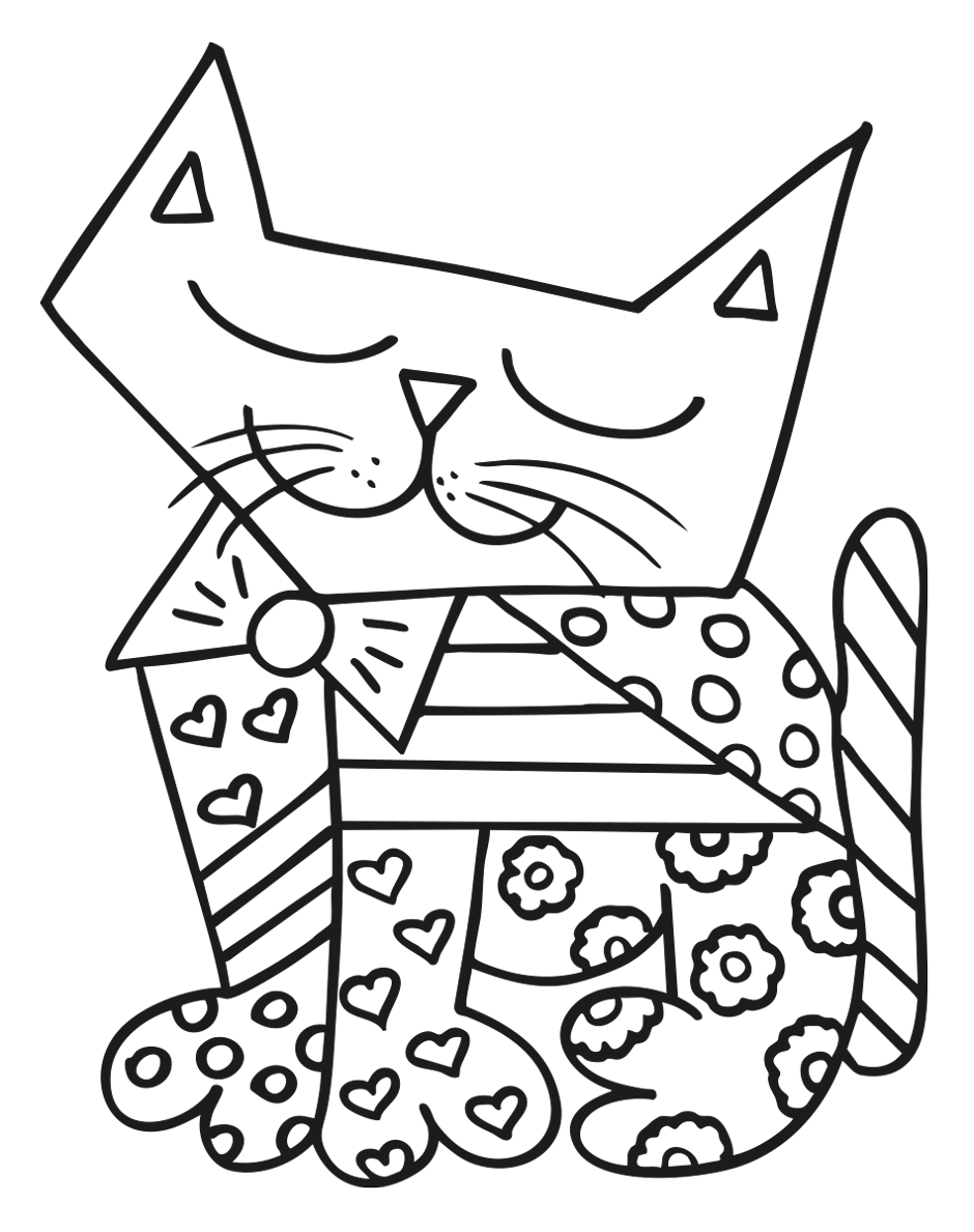 Desenho de Colorir Gato Estilo Romero Britto : Uma Explosão de Cores e Alegria! para imprimir e colorir - PDF grátis para pessoas de todas as idades