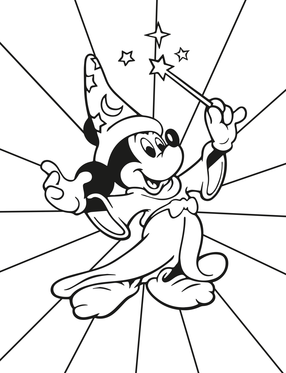 Desenho de Mickey Feiticeiro: Prepare-se para a Magia da Cores! para imprimir e colorir - PDF grátis para pessoas de todas as idades