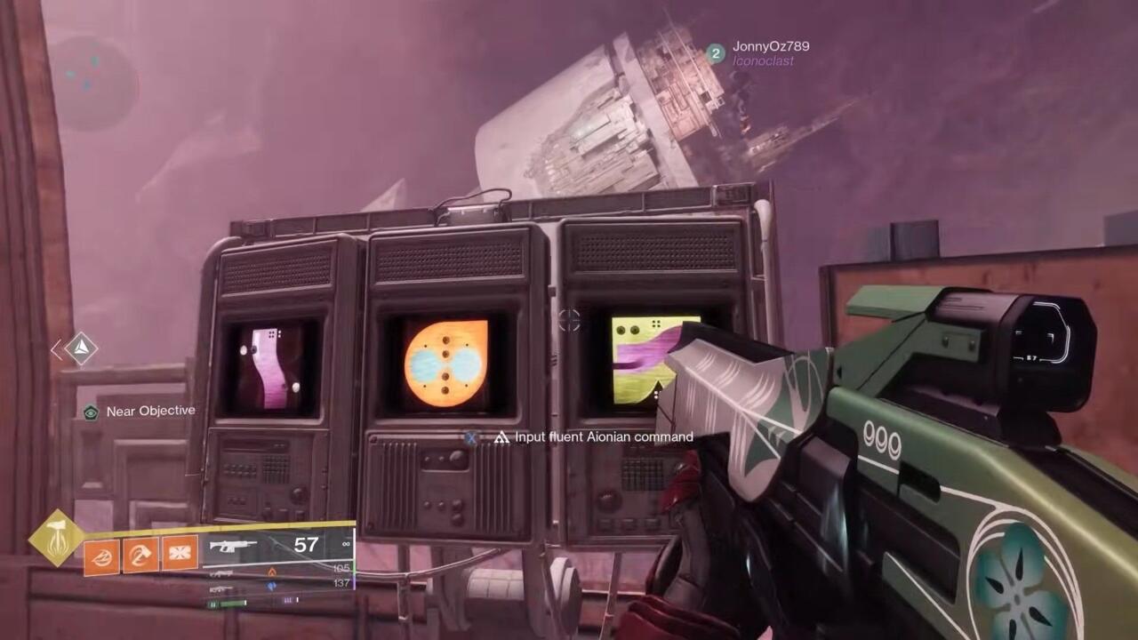 Insira um comando Aioniano fluente para acessar as peças da arma Graviton Spike.