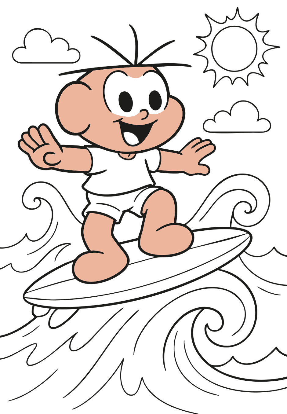 Desenho de 🌊 Colorir : Cebolinha Surfista! Pegue Essa Onda de Cores! para imprimir e colorir - PDF grátis para pessoas de todas as idades