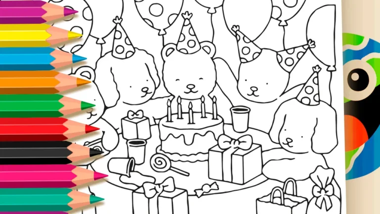 Desenho para colorir Desenho para Colorir Desenho Kawaii: Festa de Aniversário do Ursinho