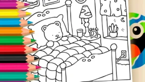 Desenho para colorir Ursinho na Cama para Colorir Online - Bobbie Goods
