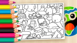 Desenho para colorir Lanche no Refeitório da Escola com Bobbie Goods