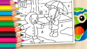 Desenho para colorir Desenho para Colorir Desenho Kawaii: A Alegria de Brincar na Chuva