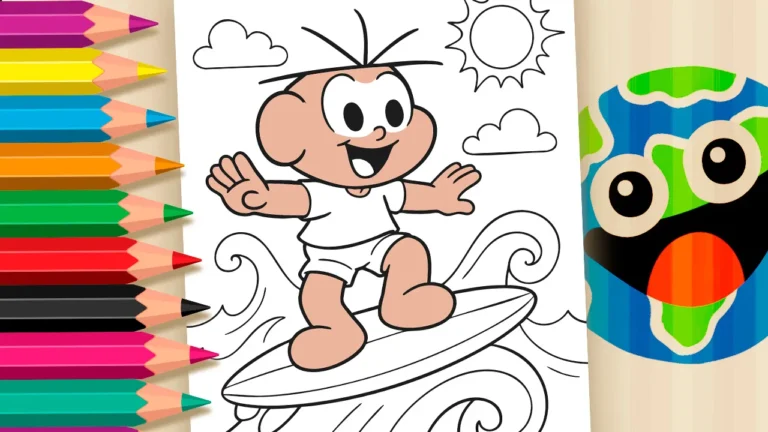 Desenho para colorir 🌊 Colorir Online: Cebolinha Surfista! Pegue Essa Onda de Cores!