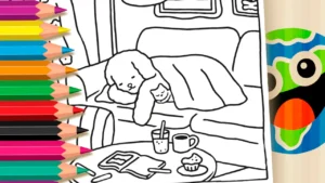 Desenho para colorir Cochilinho Aconchegante com Desenho Kawaii