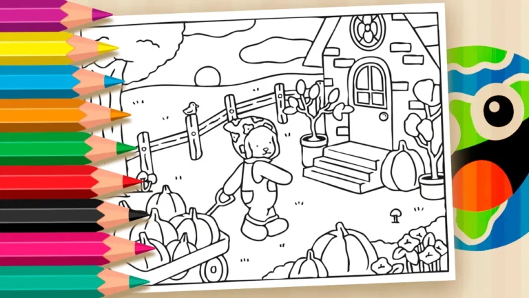 Desenho para colorir Desenho para Colorir Desenho Kawaii: A Colheita de Abóboras Mais Doce!