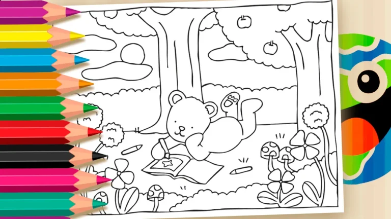 Desenho para Colorir Desenho Kawaii: Desenhando na Natureza