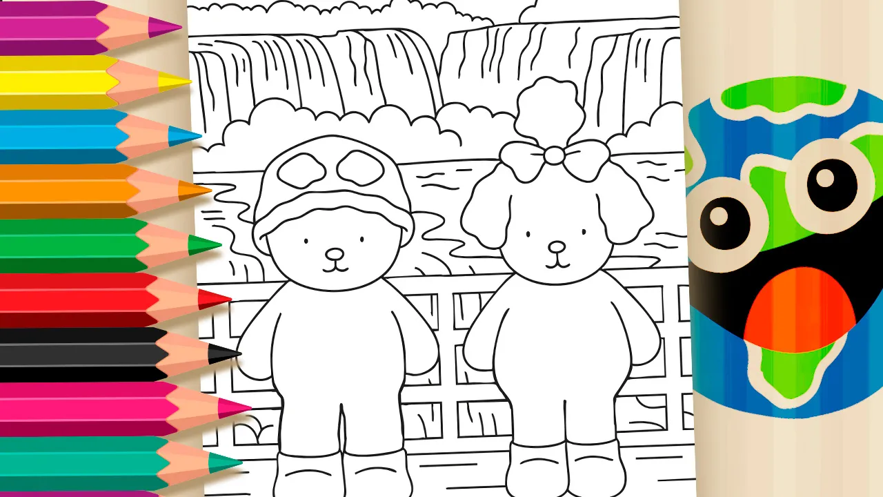 Desenho de Desenho Kawaii com ursinho e cachorrinho em Foz do Iguaçu para colorir online.
