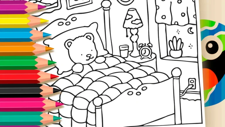 Desenho para colorir Ursinho na Cama para Colorir Online - Desenho Kawaii