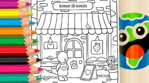 Desenho para Colorir Desenho Kawaii: A Lojinha Mais Fofa da Cidade!