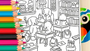 Desenho para Colorir Desenho Kawaii: A Sala de Aula Mais Fofa da Internet!