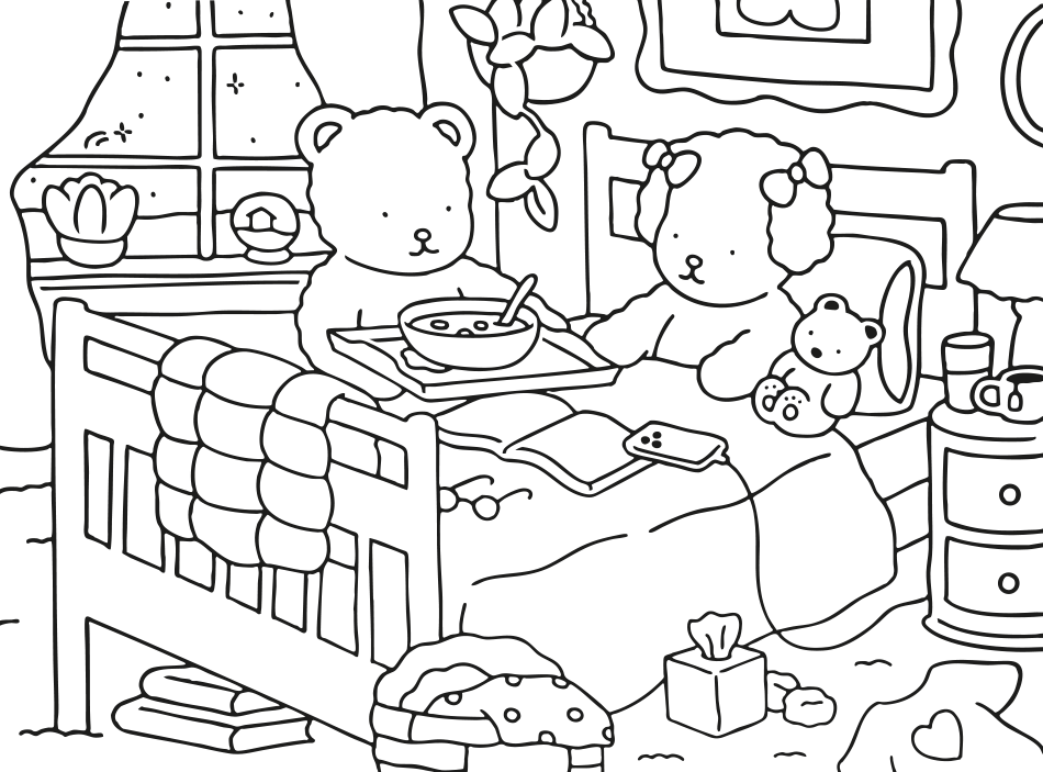 Desenho de Kawaii: Recuperando da Gripe! para imprimir e colorir - PDF grátis para pessoas de todas as idades