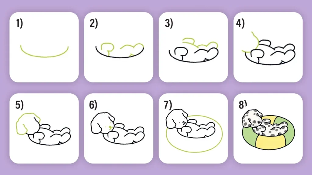 Desenho para desenhar: aprenda a fazer um cachorrinho na boia no estilo Bobbie Goods.
