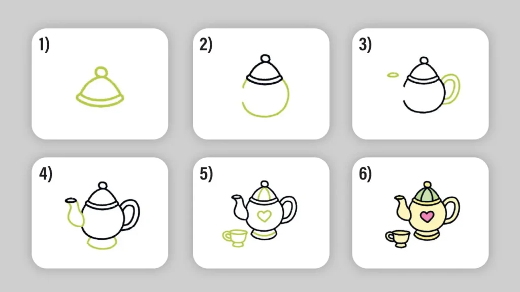 Desenho para desenhar: aprenda a fazer uma chaleira no estilo Bobbie Goods.