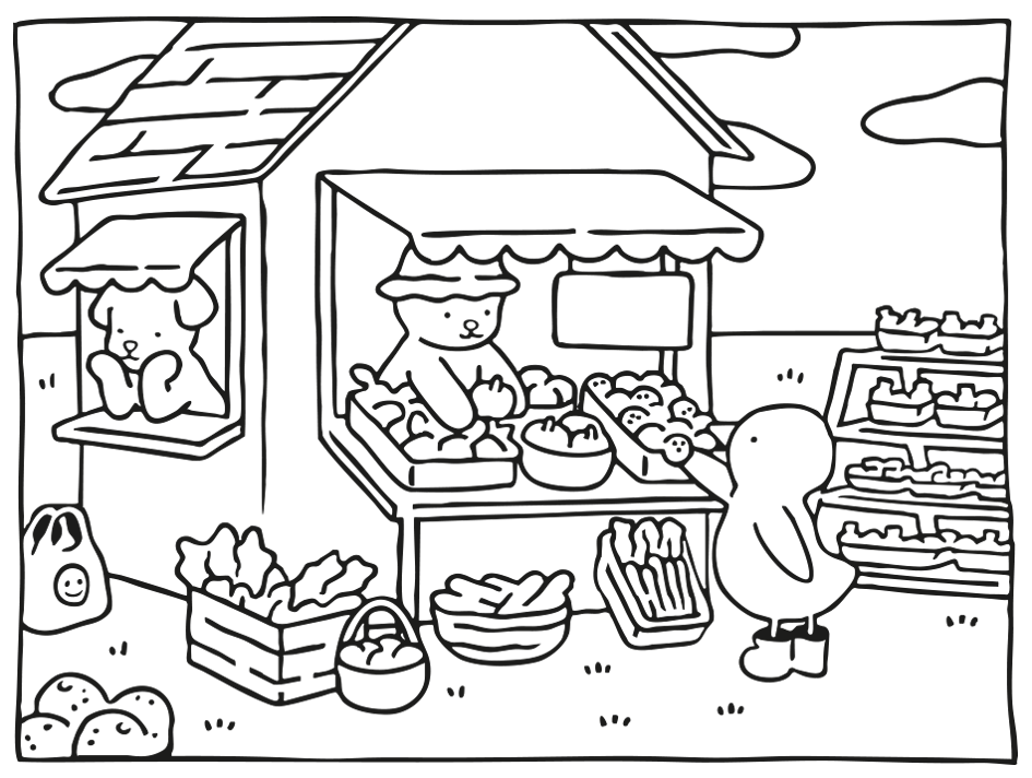 Desenho de Colorir Comprando Verdura na Feirinha Kawaii para imprimir e colorir - PDF grátis para pessoas de todas as idades