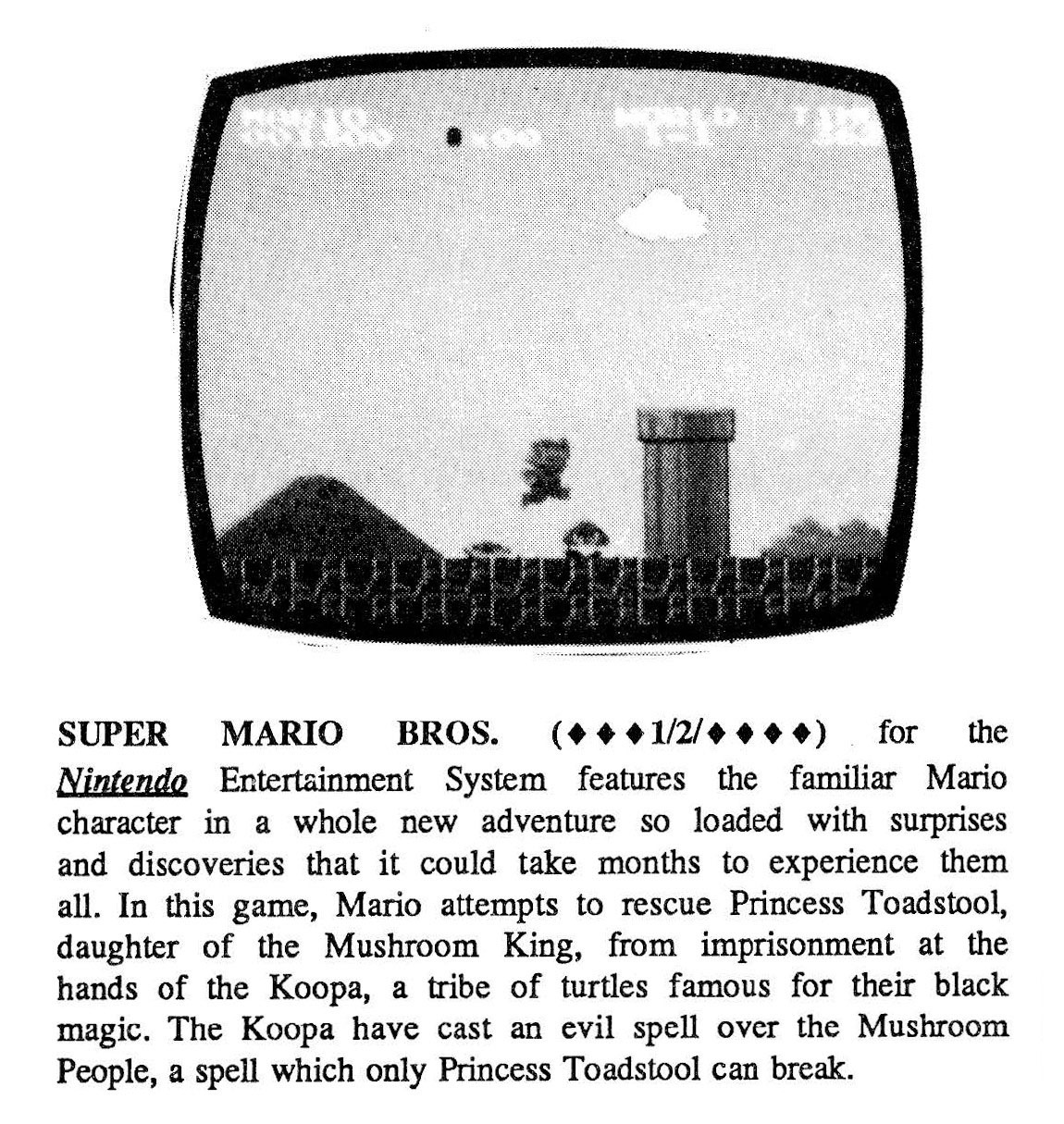 Análise de Super Mario Bros. na Computer Entertainer de 1985.