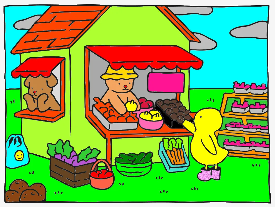 a feira – Desenho Colorido Online - Imagem Destacada