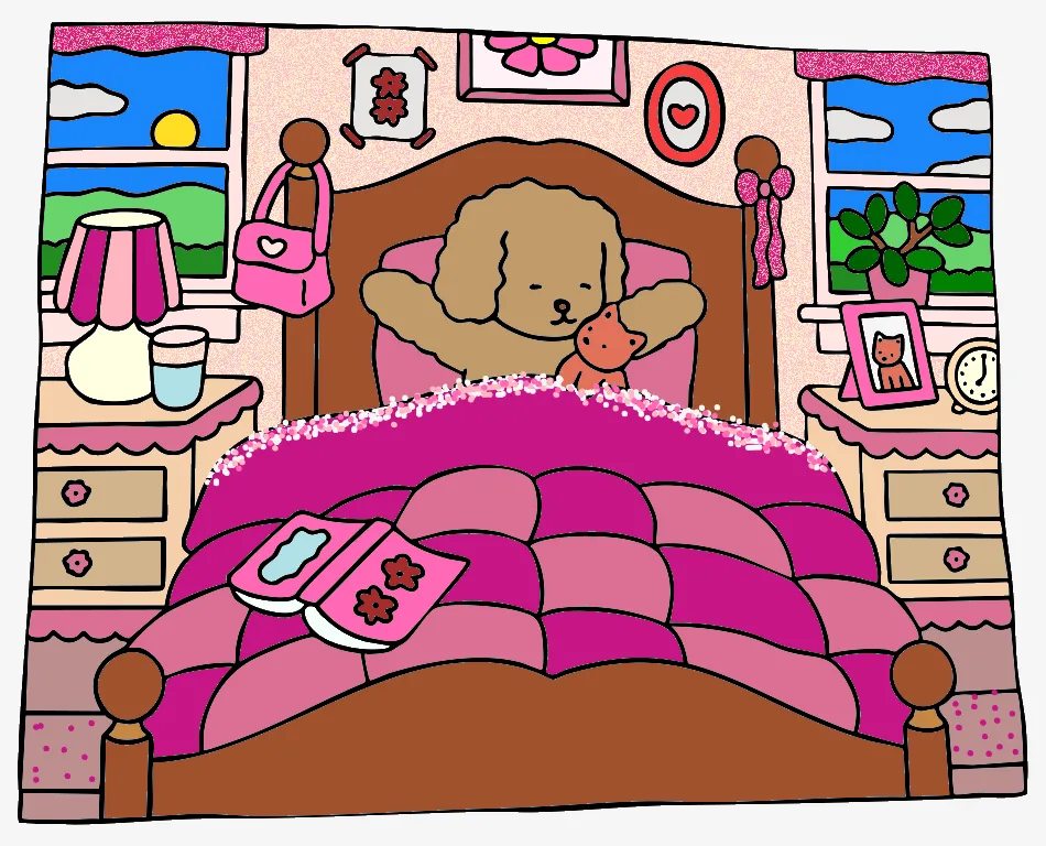 Acordar com quarto arrumado 💖 – Desenho Colorido Online - Imagem Destacada