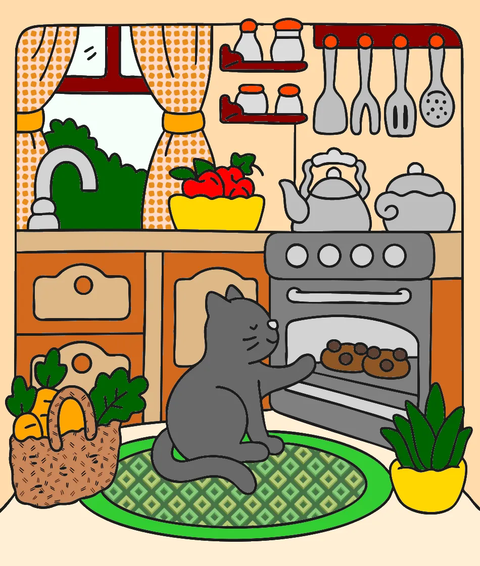 Chá com gato – Desenho Colorido Online - Imagem Destacada
