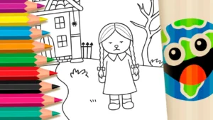 Desenho para colorir Sombrio e Adorável: Pinte o Mundo de Wandinha no Estilo Bobbie Goods