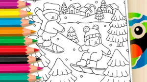 Desenho para colorir Snowboard no Estilo Desenho Kawaii