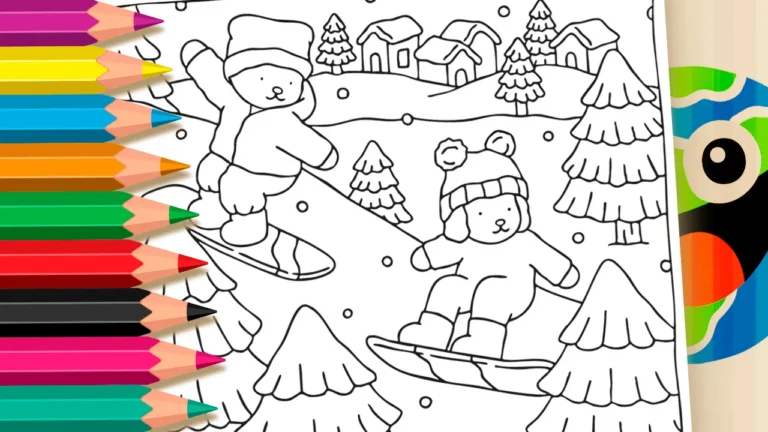 Desenho para colorir Snowboard no Estilo Desenho Kawaii
