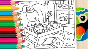 Desenho para colorir Manhã Aconchegante com Desenho Kawaii: Um Desenho para Colorir e Relaxar