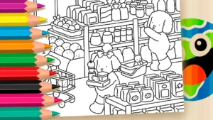 Desenho para colorir Desenho para Colorir: Desenho Kawaii Compras no Mercado