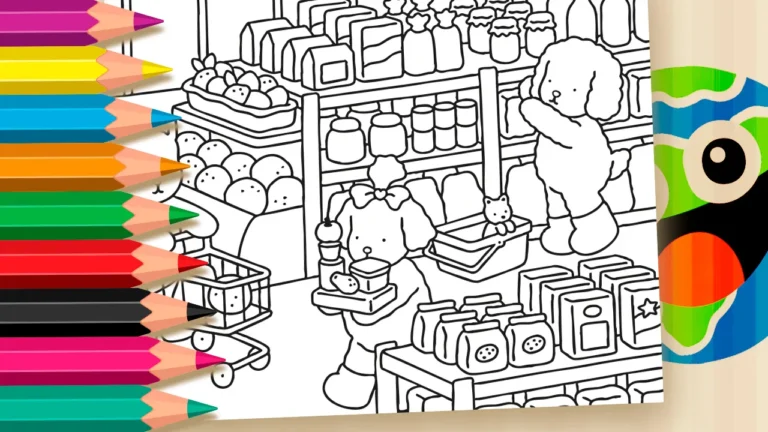Desenho para colorir Desenho para Colorir: Desenho Kawaii Compras no Mercado