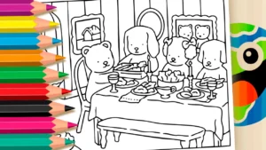 Desenho para colorir Um Jantar Especial em Família: Pinte e Celebre com Desenho Kawaii