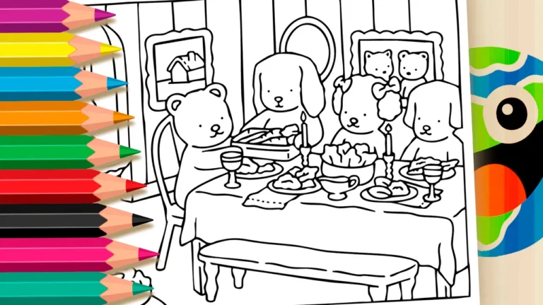 Desenho para colorir Um Jantar Especial em Família: Pinte e Celebre com Desenho Kawaii